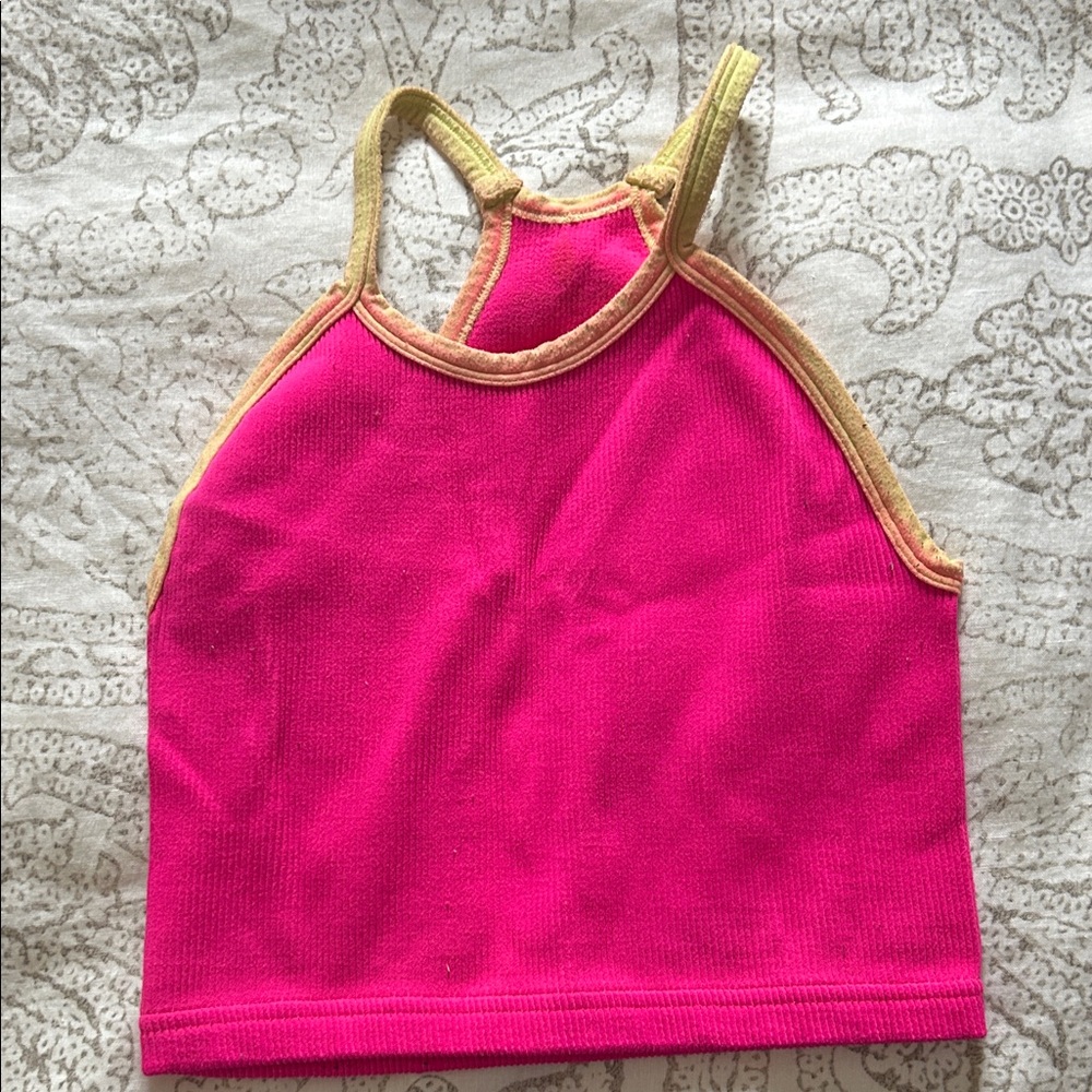 FP Movement Pink and Yellow workout Top